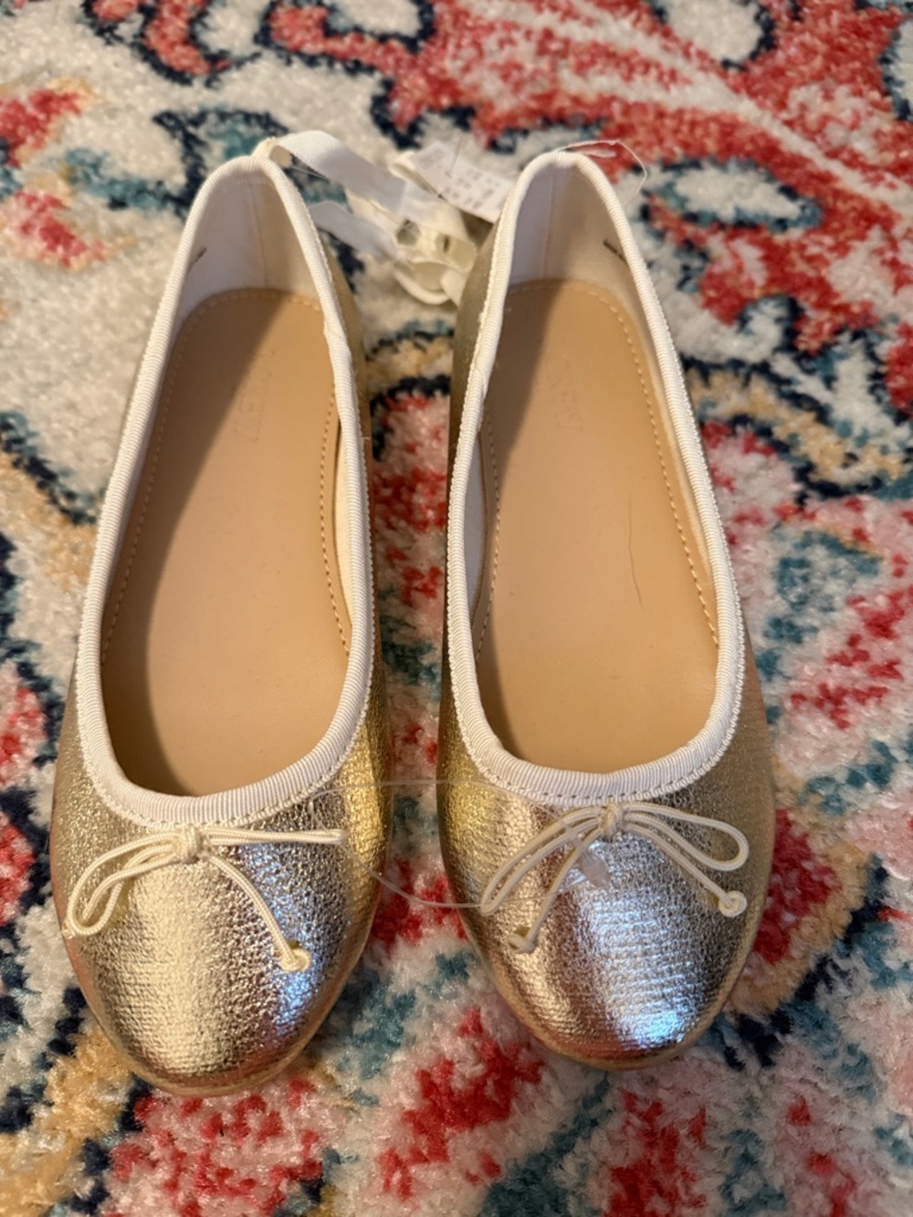 Crewcuts Gold Ballet Flats with Bow Trim
